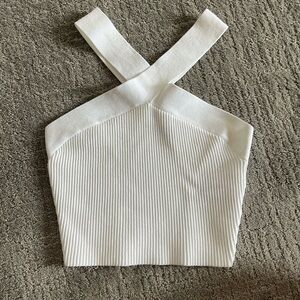White cross neck babaton sculpt cropped tank